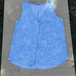 Tommy Bahama Kauai High Tide Hibiscus Box Pleat Tank in Glass Bead Blue S